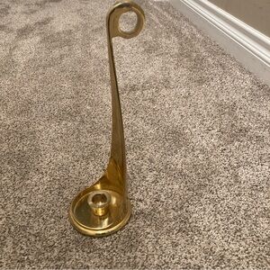 Vintage Solid Brass Taper Candle Holder with Finger Loop 11" Tall